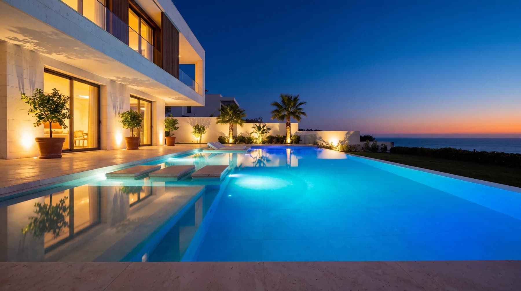 Mersin Sahil Villa Havuzu Yapımı — Gece Aydınlatması
