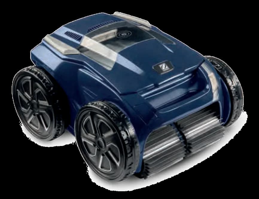 Alpha iQ RA 6300 iQ corded robot, front angled view, navy body, four black wheels