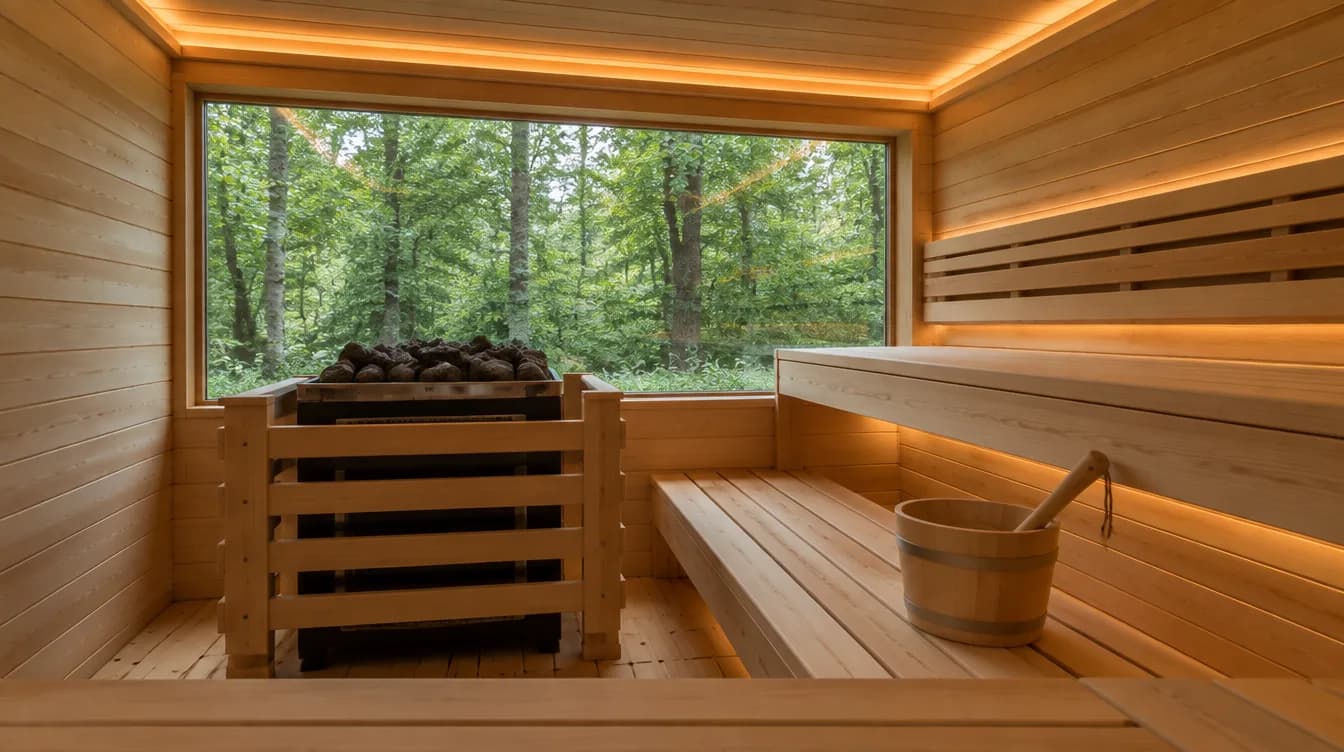 Ormana açılan pencereli ahşap sauna, Acarkent (Beykoz, İstanbul)