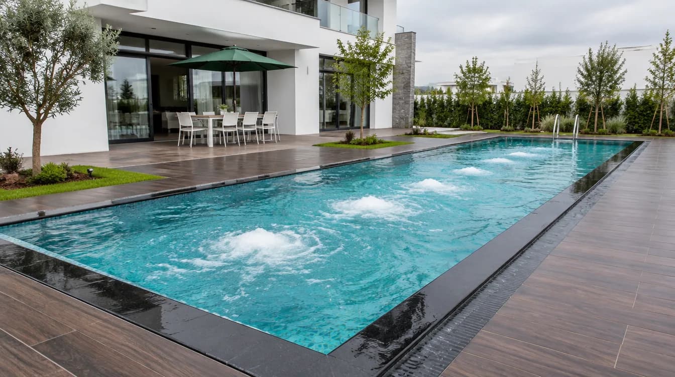 Jet fıskiyeli uzun villa havuzu, İstanbul