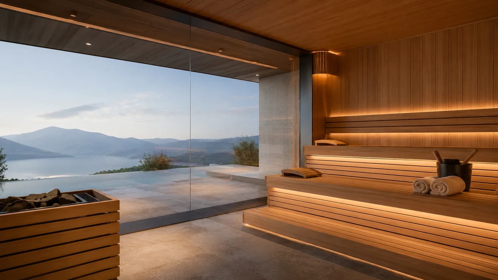 Göl Manzaralı Cam Cepheli Sauna