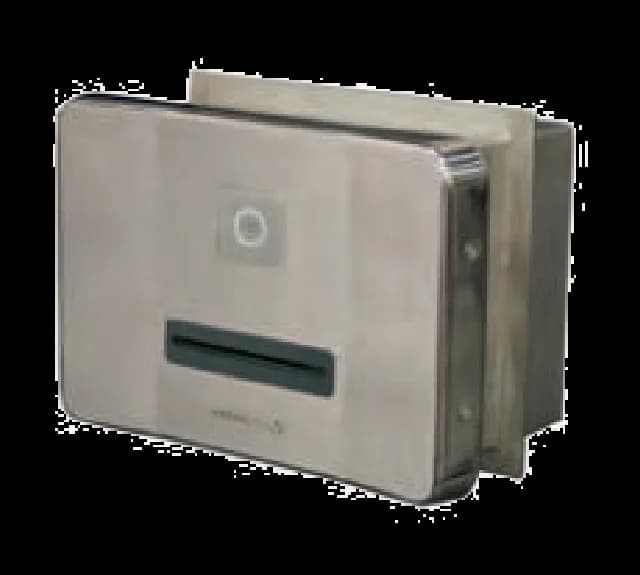Gegenstromanlage Basic ND schräg von der Seite, Frontblende aus Edelstahl, runder Taster in der Mitte