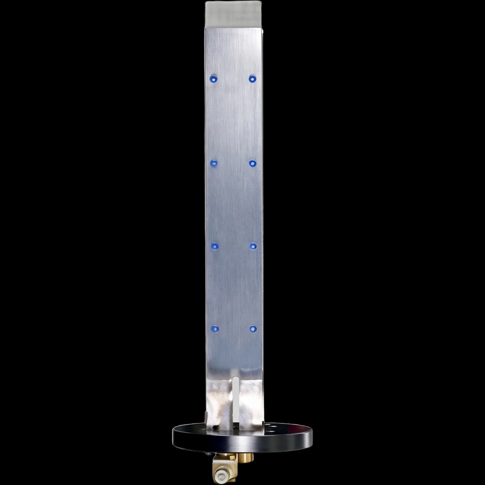 Neolysis replacement electrode, thin vertical metal plate with blue dots on a round black base