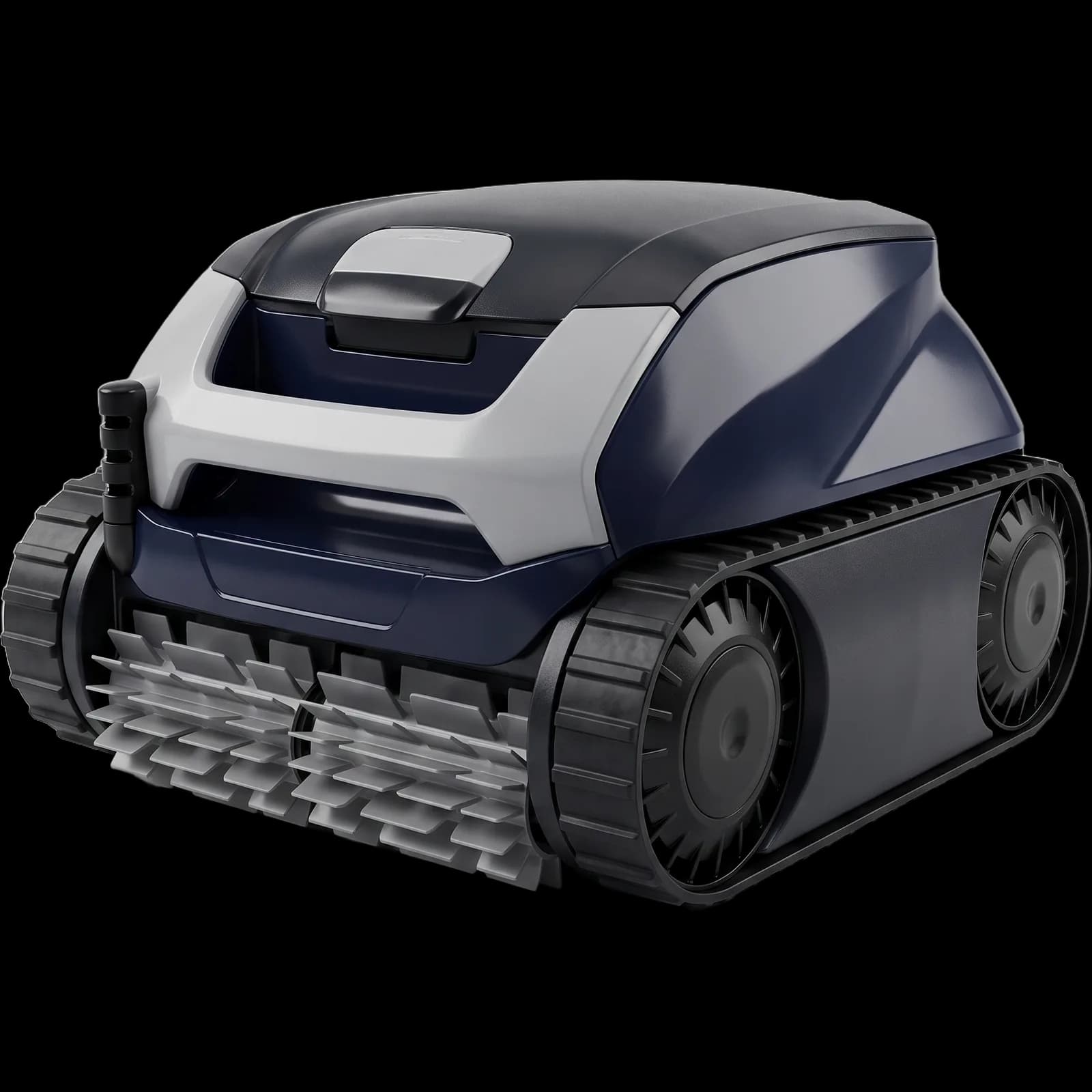 RE 4600 iQ Voyager kabelgebundener Roboter von vorn rechts, dunkelblaues Gehäuse, grau-weiße Frontblende, Bürsten